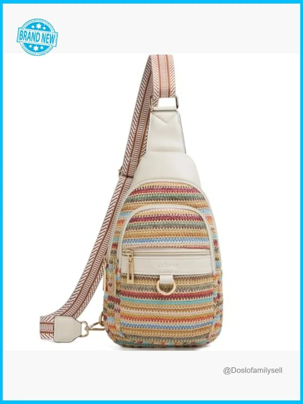 Woven Straw Sling Bag Crossbody Purse Adjustable Strap Bohemian Travel